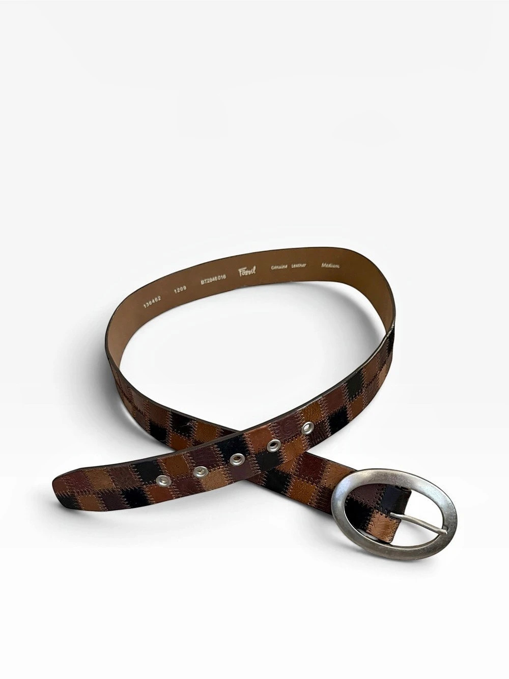 Fossil NWT Deadstock Vintage Leather/Suede Patchwork Belt Brown & Black Medium